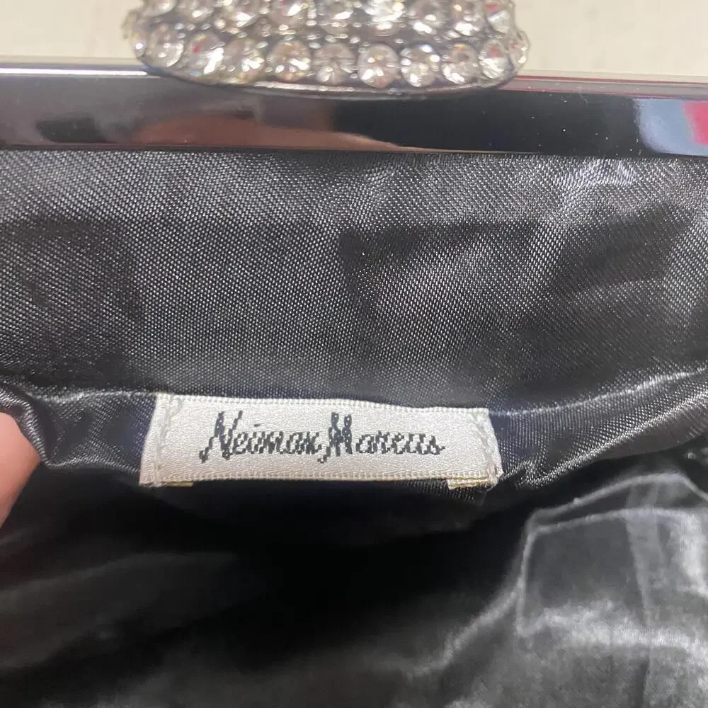 NEIMAN MARCUS black velvet velour bow clutch purse